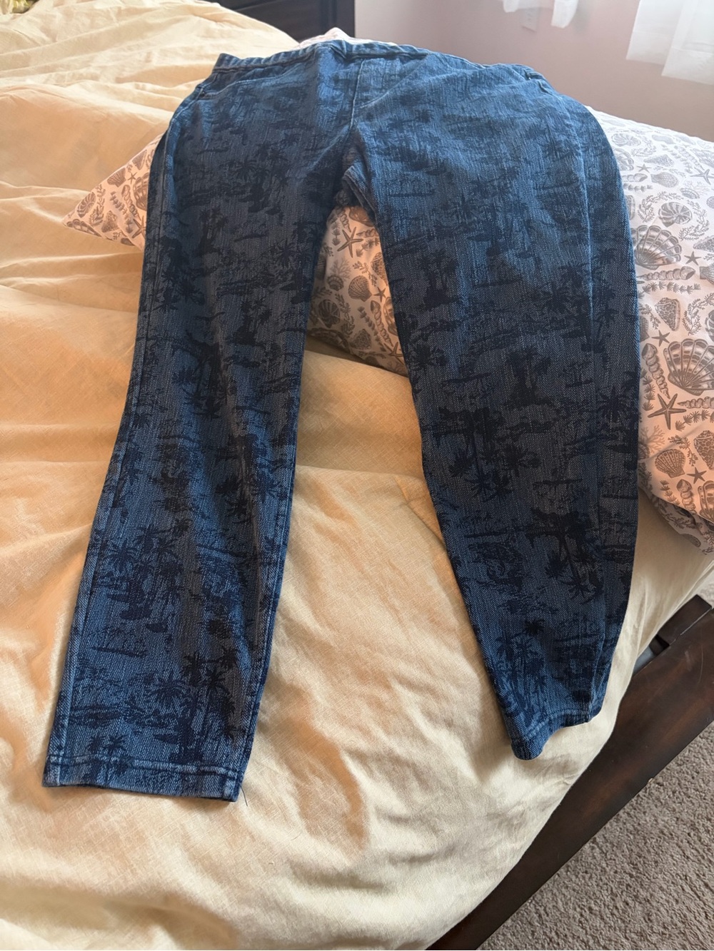 Blue Palm Printed Casual Stretch Jean “high waters” or long capris